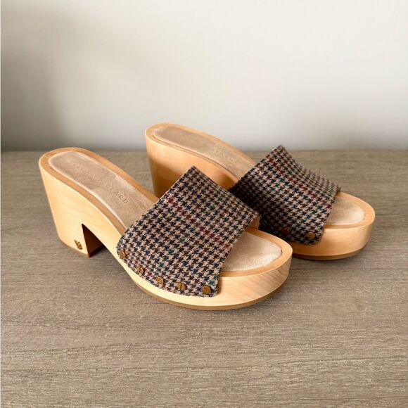 Veronica Beard Hannalee Wood Platform Sandal in Multi Houndstooth- Size 8 - Picture 3 of 11